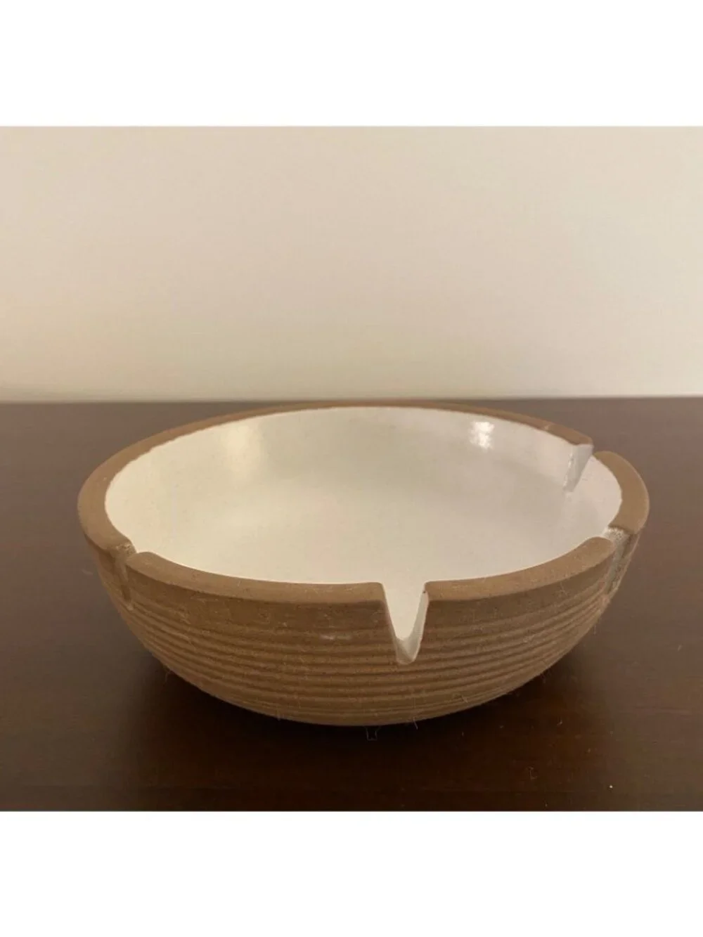 Vtg MCM Heath Pottery Ashtray 4-Slot Beige Brown Design #125